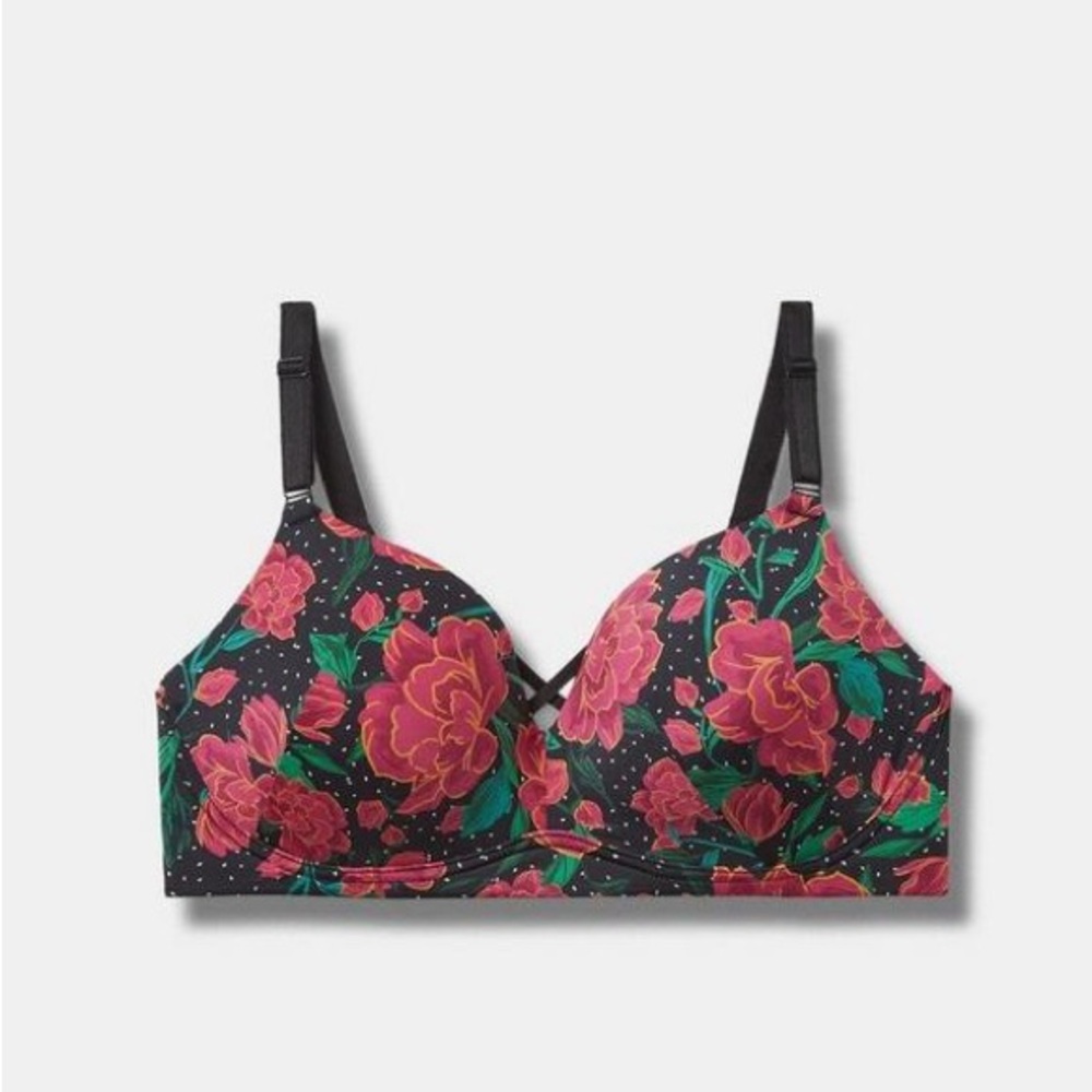 Torrid Dream Wire-Free Push-Up Bra Floral Print Women's- Black and Pink NWT
